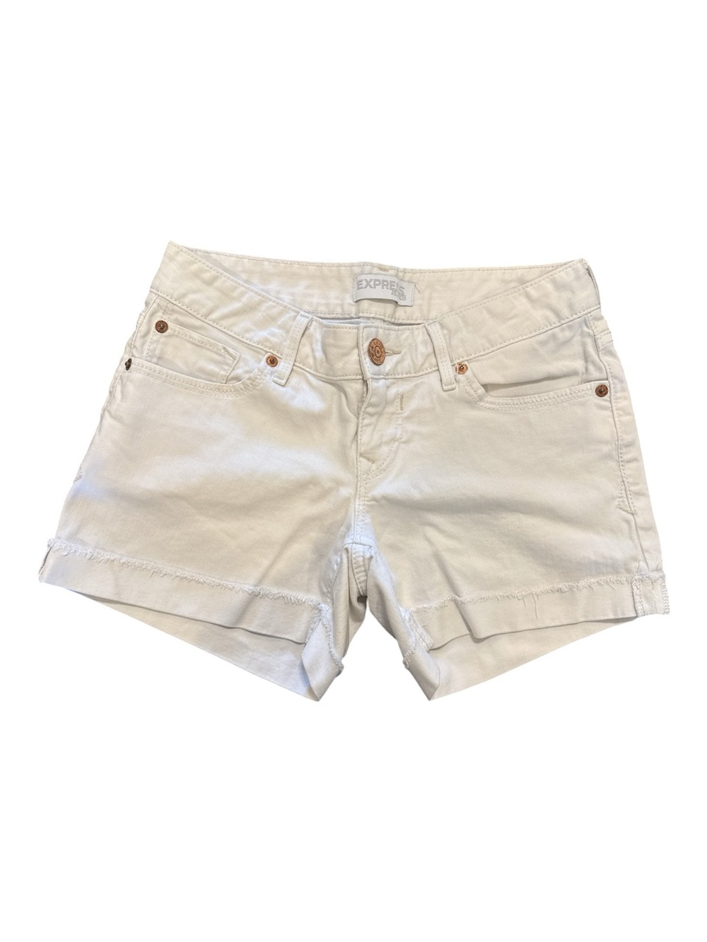 Express Women's White Roll-Hem Denim Shorts
